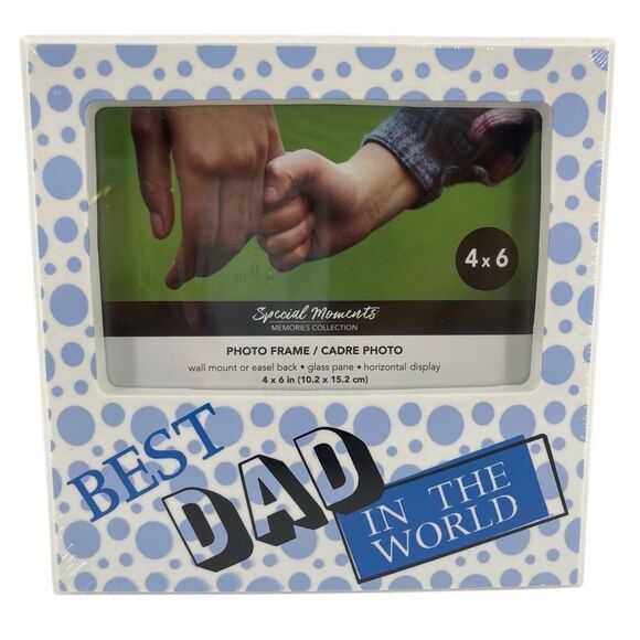Best Dad in the World 4x6 Picture Frame White Blue Dots Wall or Tabletop NIB - Picture 1 of 6
